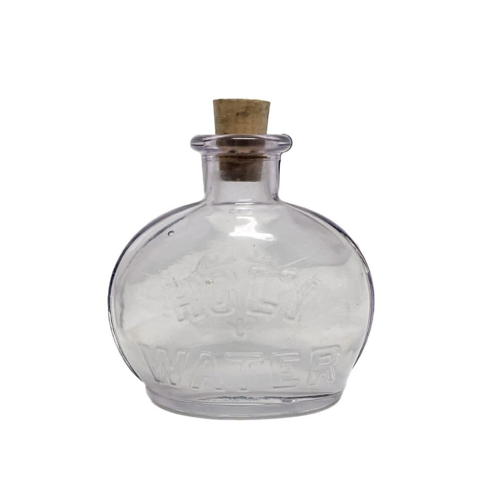 Vintage Rare Holy Water Bottle Amethyst (Purple) Embossed with Cross